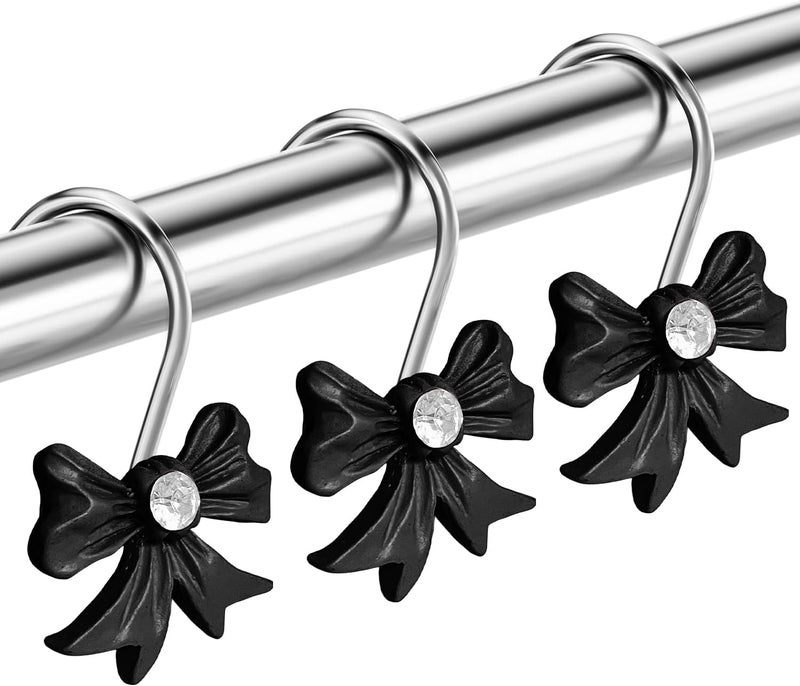 AamAccess Cute Bow Knot Shower Curtain Hooks Rings, Modern Home Decorativ Rust Resistant Hangers, 12PCS Shower Hooks for Bathroom Shower Rod, Bedroom, Living Room (Black Bow) - Image 3